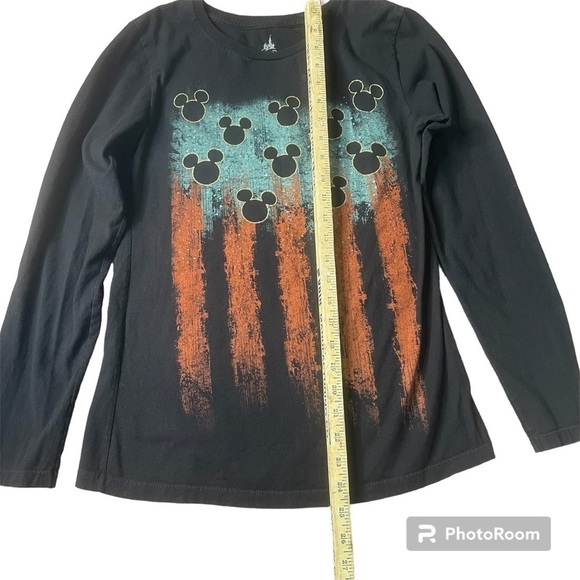 Authentic Disney Parks Womans XL Glitter Mickey Long Sleeve Black Tee Fitted - Picture 3 of 6
